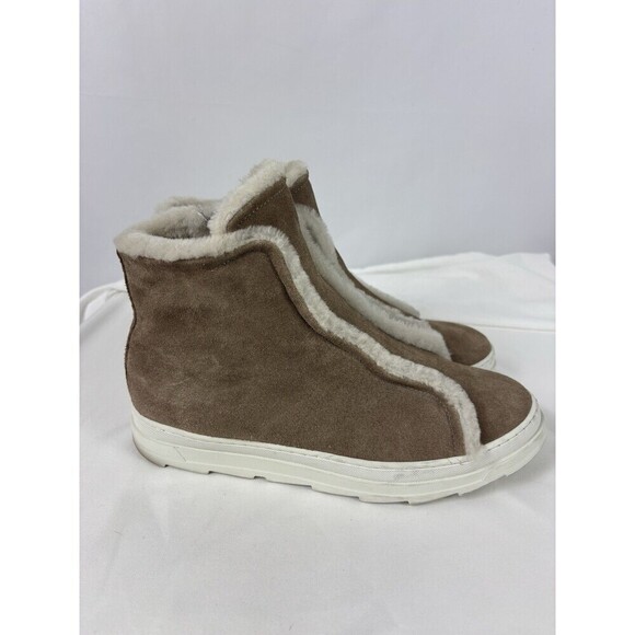 Joyks Suede Booties Sneakers Tan Taupe Faux Fur Accent Lining 39 Zip Ankle - Picture 4 of 9